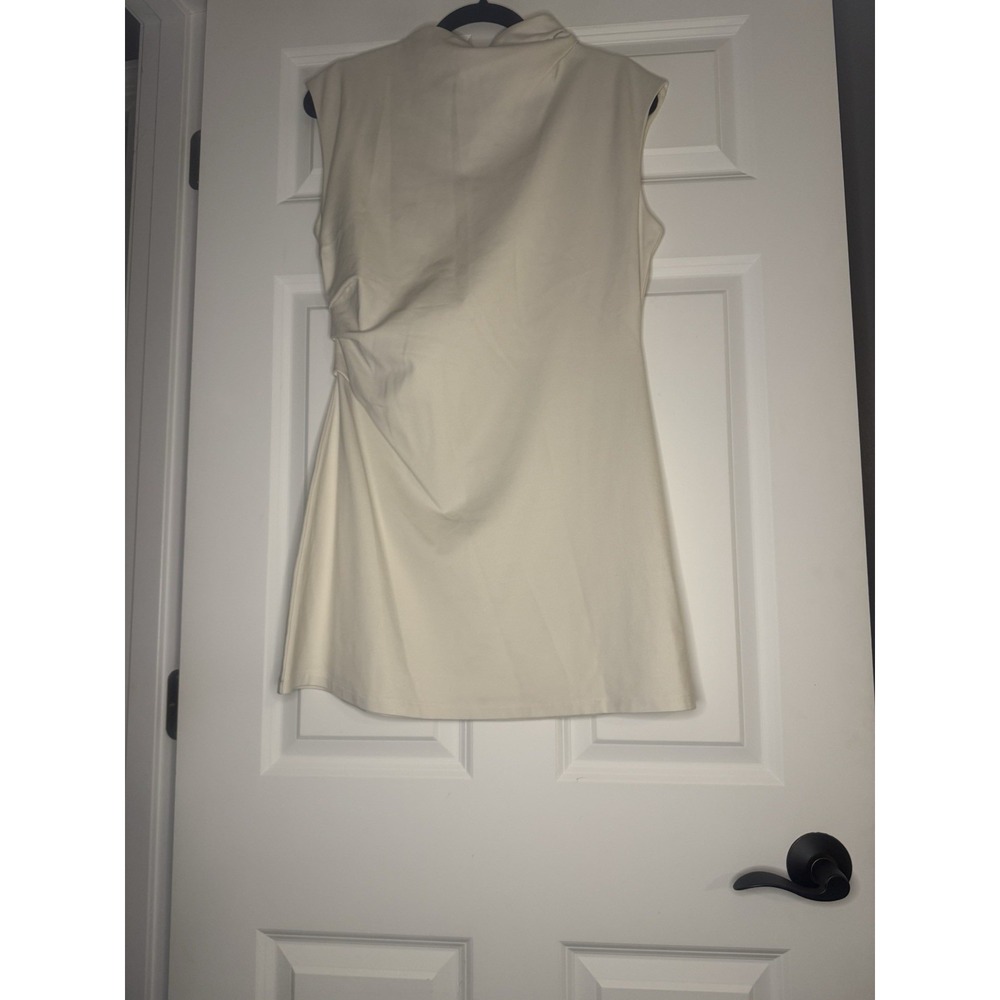 Hm Draped Jersey Dress Cream Mock Neck Ruching Detail Large Nwt